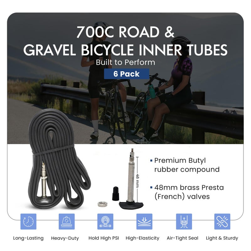 VeloTubes 700C x 18/25 Road & Gravel Bike Inner Tubes 48mm Presta Valve Bicycle Tubes, Bicycle Inner Tube for Bike Tire (Pack of 6) - Image 2